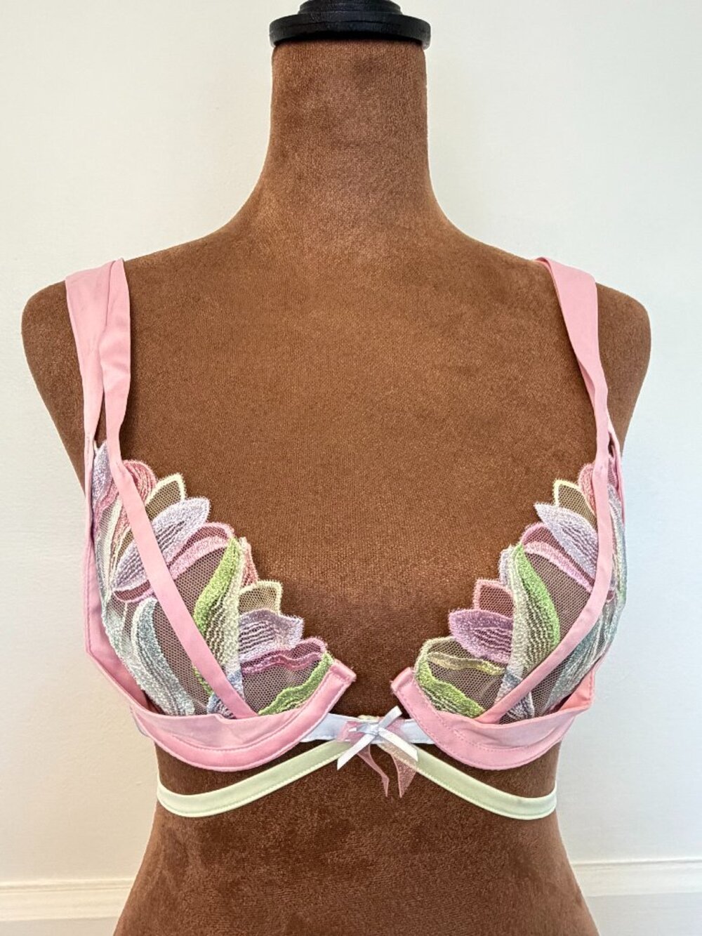 For Love & Lemons Pastel Punch Embroidered Bra Crop Top XS
